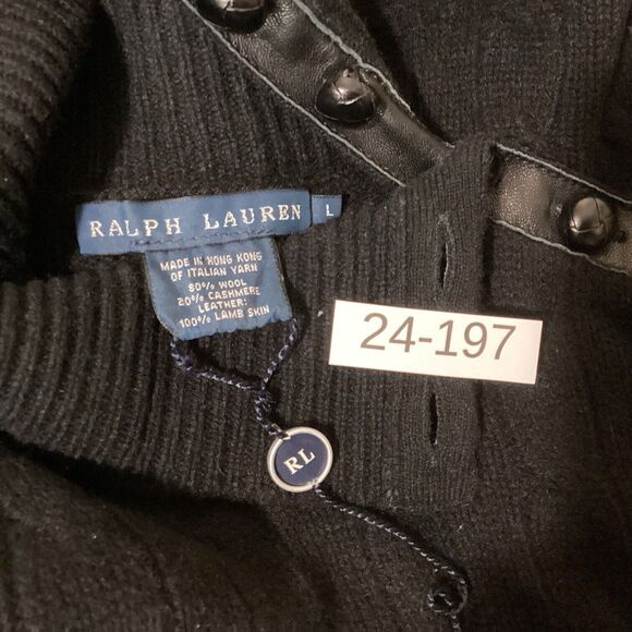 Ralph Lauren Black Knit Cashmere Lamb Skin Button Turtleneck Sweater Women’s L - Picture 6 of 6